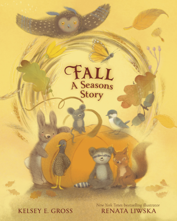 Cover of picture book FALL: A SEASONS STORY with woodland animals and a large pumpkin